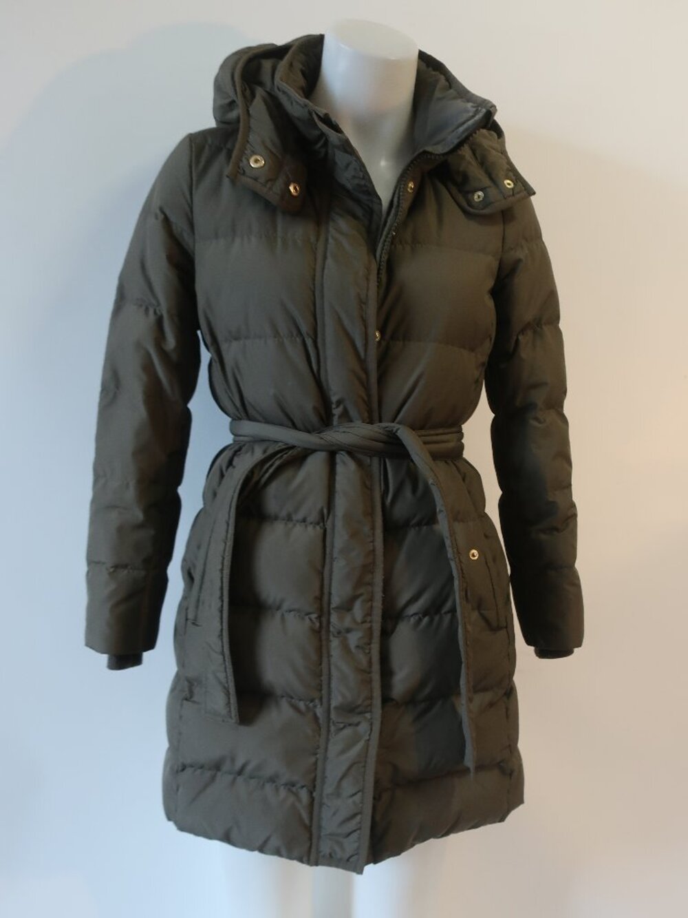 J. Crew Olive Green Puffer Coat with Belt
